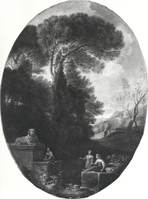 Anonimo — Bloemen Jan Frans van - sec. XVII/ XVIII - Paesaggio con fontana e figure — insieme